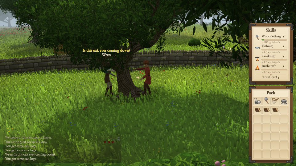 Two players chopping the same oak, one asking over their head: is this oak ever coming down?